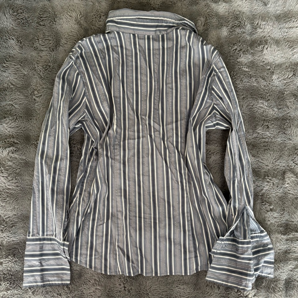 New York & Company Grey Striped Button Down - Picture 3 of 3